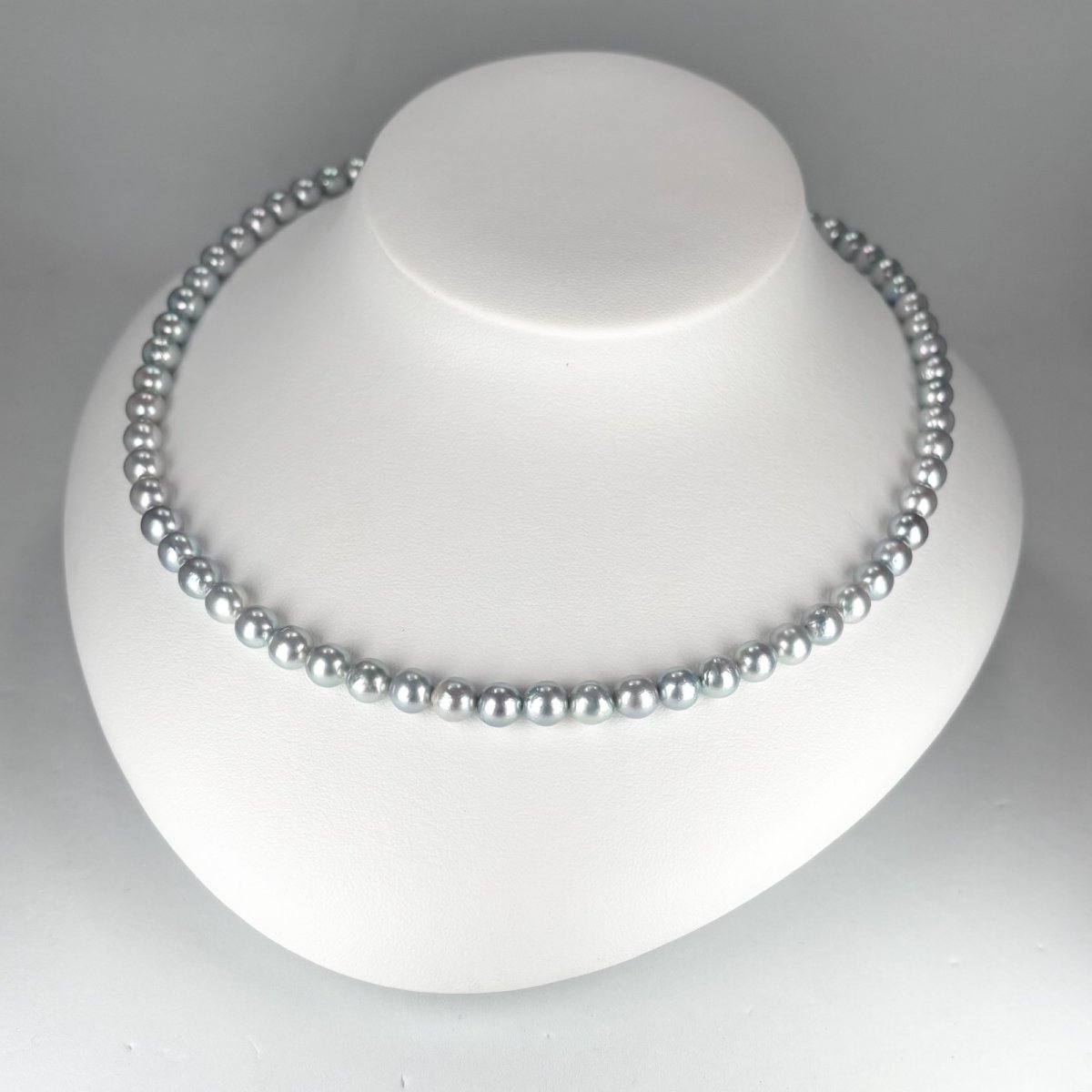 画像3: アコヤ真珠 シルバーグレーネックレス コバルト処理 6-6.5ｍｍラウンド〜セミラウンド シルバー製750 約42cm GIA宝石鑑定士保証書付き  (3)