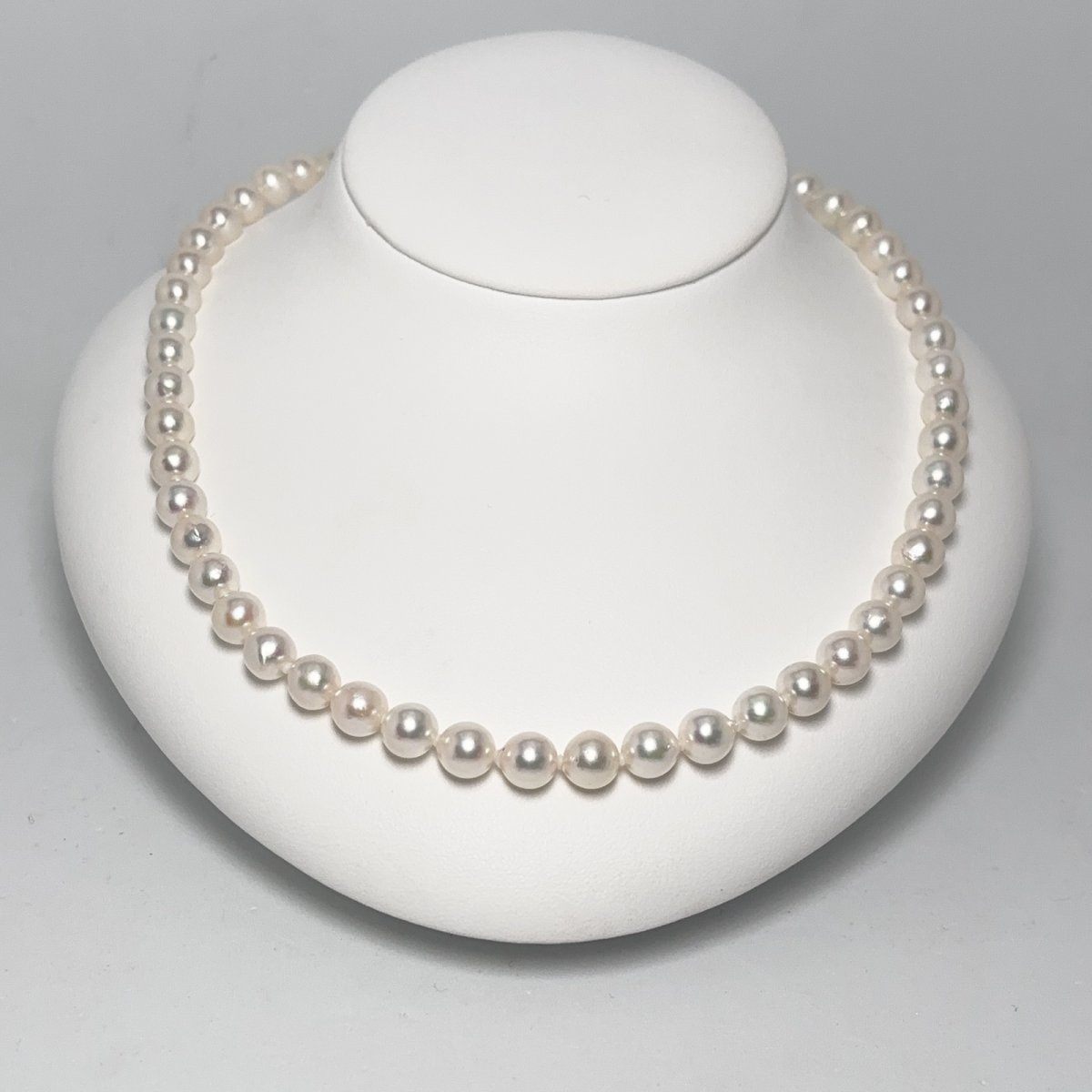画像2: アコヤ真珠 パールネックレス ホワイト 7.5-8mm セミラウンド バロック 約45cｍ GIA宝石鑑定士保証書 パールクロス付き (2)