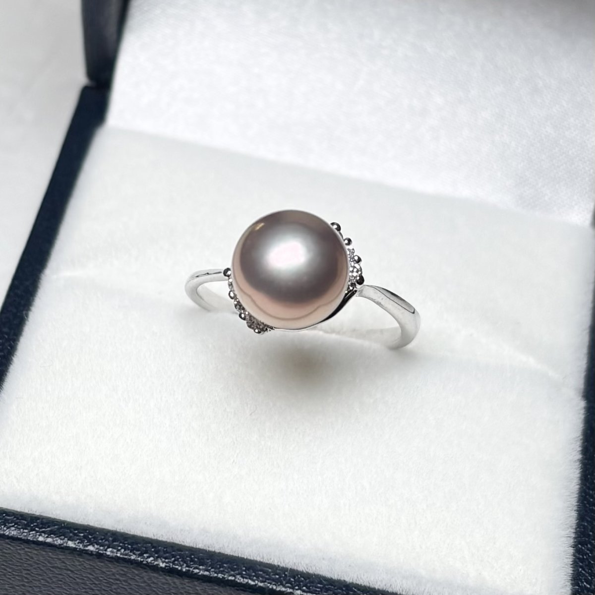 画像2: 淡水真珠 パールリング 9.5-10mm ピンクパープル オフラウンド SV925製 キュービックジルコニア 14-15号 1点物 (2)