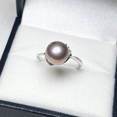 画像2: 淡水真珠 パールリング 9.5-10mm ピンクパープル オフラウンド SV925製 キュービックジルコニア 14-15号 1点物 (2)