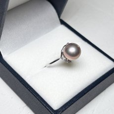 画像3: 淡水真珠 パールリング 9.5-10mm ピンクパープル オフラウンド SV925製 キュービックジルコニア 14-15号 1点物 (3)