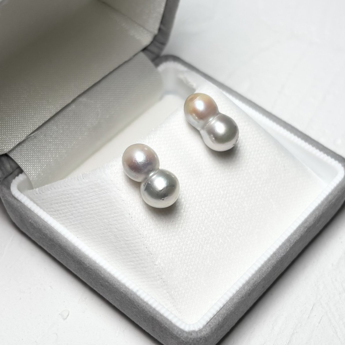 画像3: アコヤ真珠 ツインパールピアス イヤリング 7-8ｍｍ ナチュラルグレー 無調色 K14WG K18YG SV925 (3)