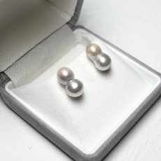 画像3: アコヤ真珠 ツインパールピアス イヤリング 7-8ｍｍ ナチュラルグレー 無調色 K14WG K18YG SV925 (3)