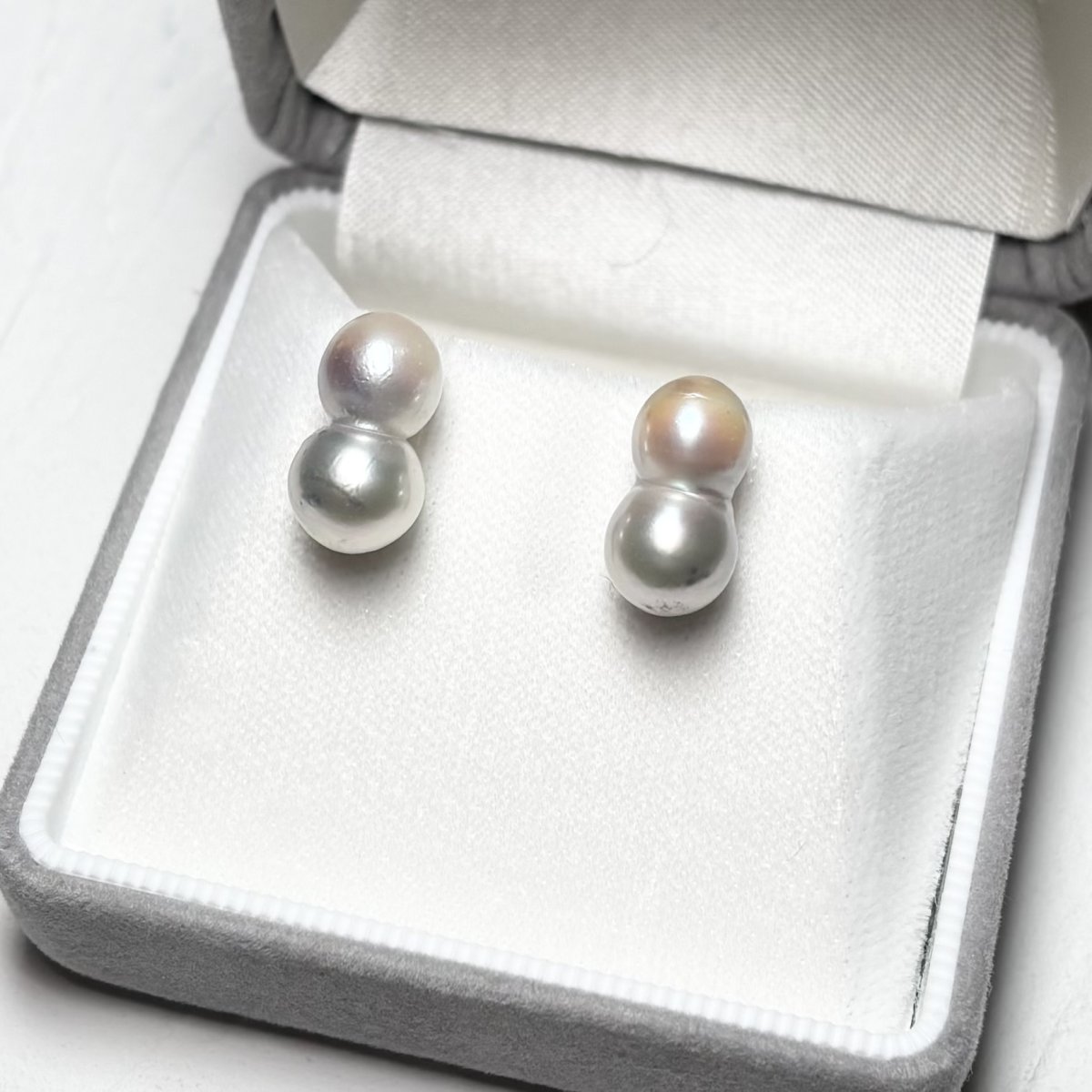 画像1: アコヤ真珠 ツインパールピアス イヤリング 7-8ｍｍ ナチュラルグレー 無調色 K14WG K18YG SV925 (1)