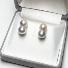 画像1: アコヤ真珠 ツインパールピアス イヤリング 7-8ｍｍ ナチュラルグレー 無調色 K14WG K18YG SV925 (1)