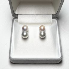 画像2: アコヤ真珠 ツインパールピアス イヤリング 7-8ｍｍ ナチュラルグレー 無調色 K14WG K18YG SV925 (2)
