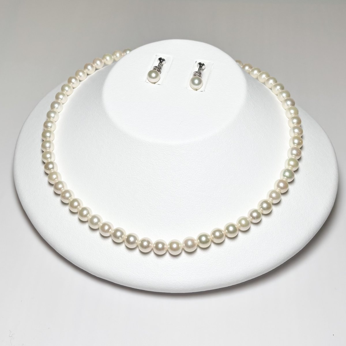 画像1: アコヤ真珠 パールネックレスセット(イヤリング/ピアス)  7-7.5mm ホワイト GIA宝石鑑定士保証書 パールクロス付　 (1)