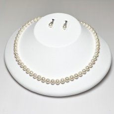画像1: アコヤ真珠 パールネックレスセット(イヤリング/ピアス)  7-7.5mm ホワイト GIA宝石鑑定士保証書 パールクロス付　 (1)