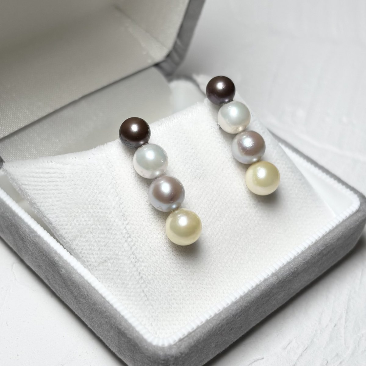 画像4: アコヤ真珠 4連パールピアス グラデーション ブラック ホワイト グレー イエロー 5.5-6.5mm K14WG (4)