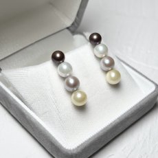 画像4: アコヤ真珠 4連パールピアス グラデーション ブラック ホワイト グレー イエロー 5.5-6.5mm K14WG (4)