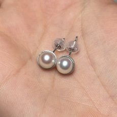 【1点物】アコヤ真珠 パールピアス 6.5-7ｍｍ ホワイト ラウンド K18WG　
