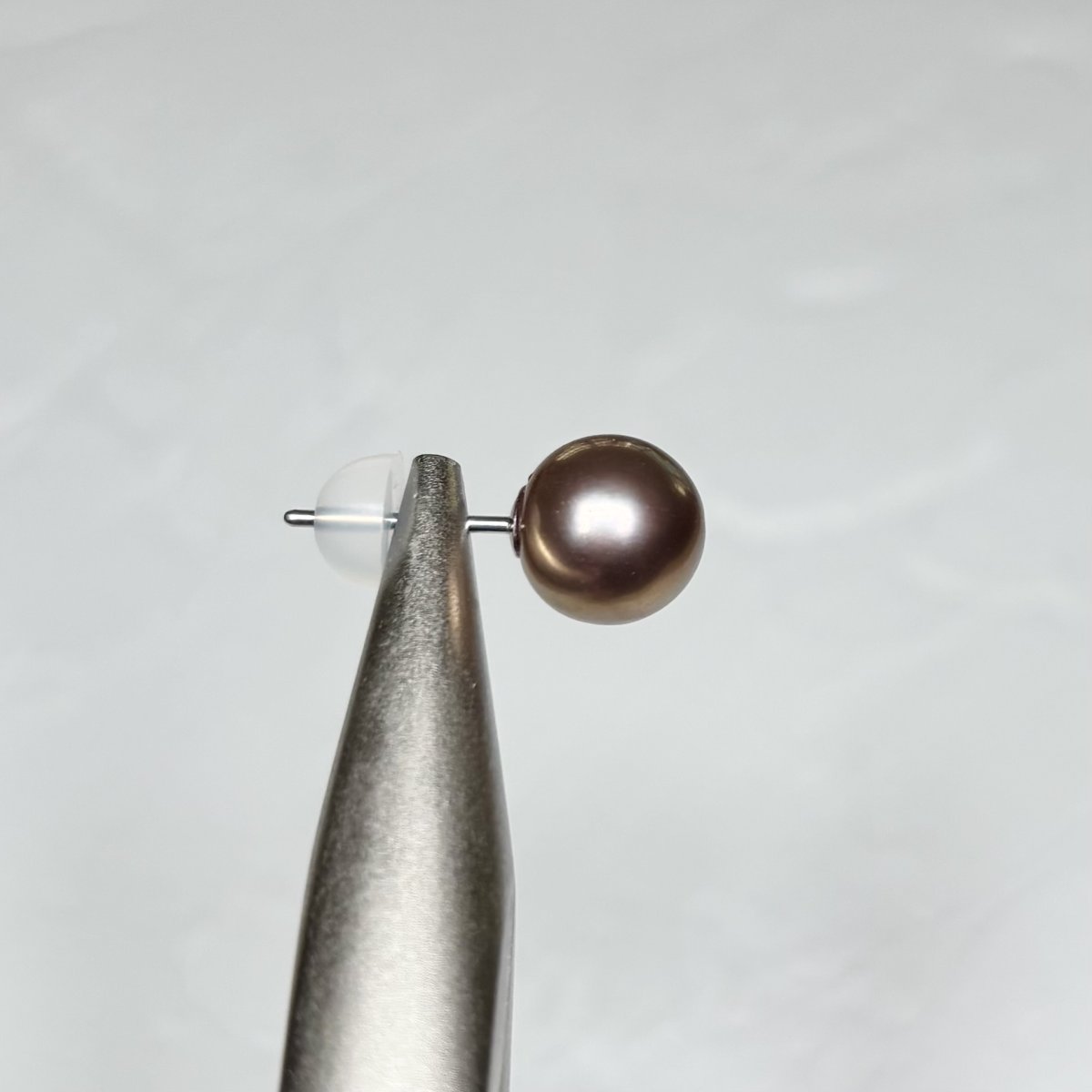 淡水真珠 パールピアス 8.5-9mm  グレーパープル オフラウンド PT900