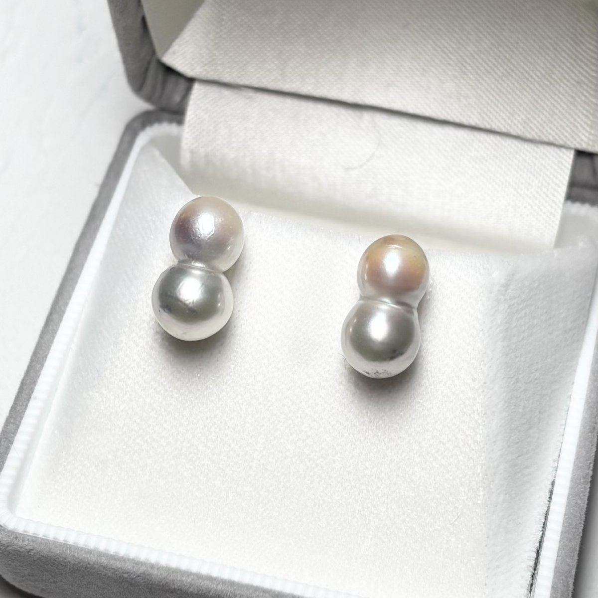 画像1: アコヤ真珠 ツインパールピアス イヤリング 7-8ｍｍ ナチュラルグレー 無調色 K14WG K18YG SV925 (1)