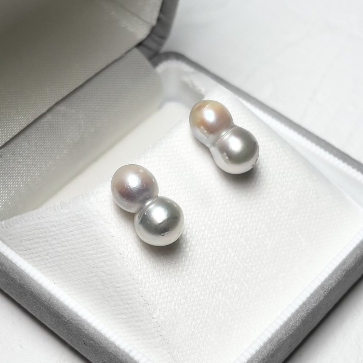 画像3: アコヤ真珠 ツインパールピアス イヤリング 7-8ｍｍ ナチュラルグレー 無調色 K14WG K18YG SV925 (3)