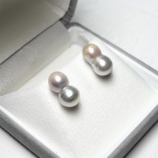 画像3: アコヤ真珠 ツインパールピアス イヤリング 7-8ｍｍ ナチュラルグレー 無調色 K14WG K18YG SV925 (3)