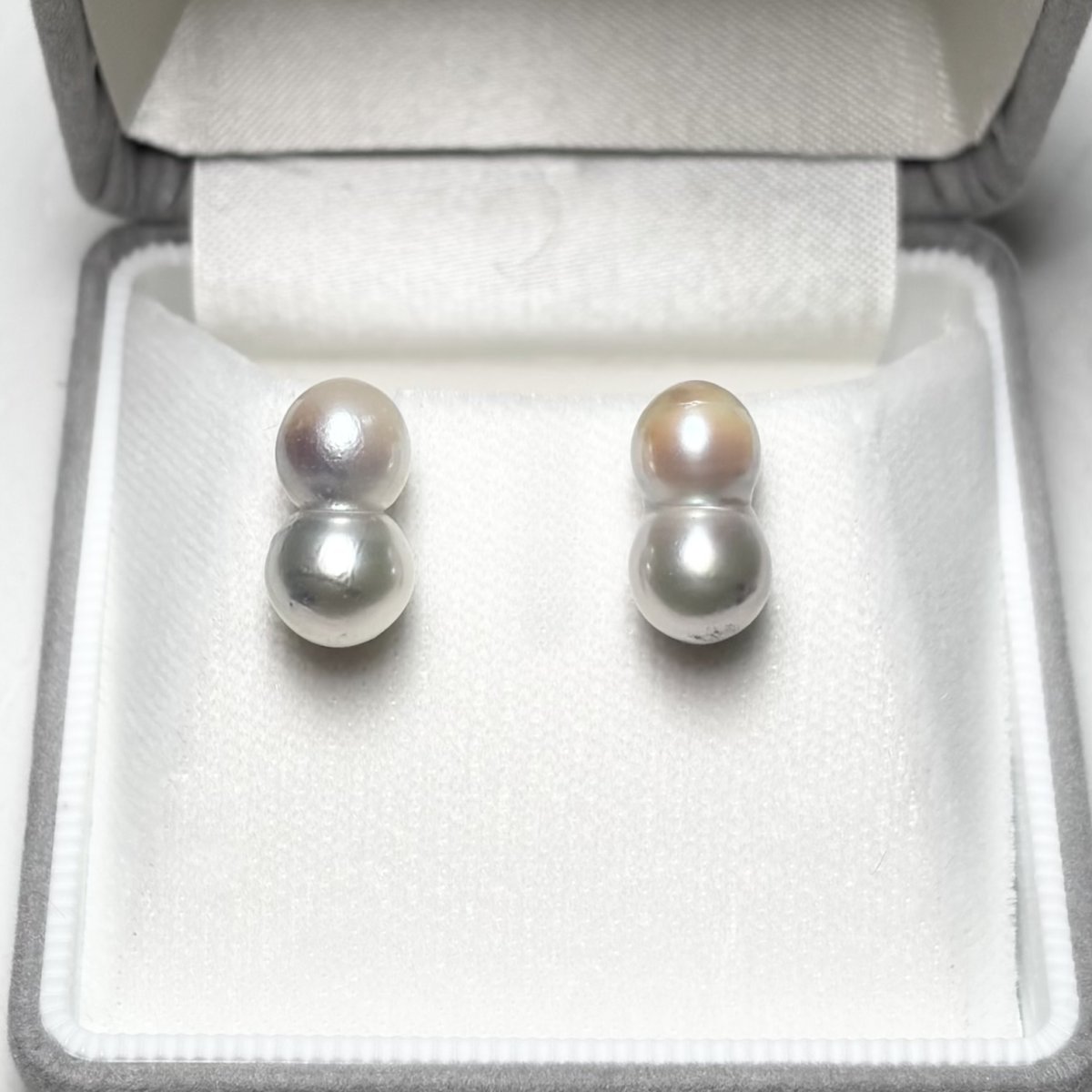 画像2: アコヤ真珠 ツインパールピアス イヤリング 7-8ｍｍ ナチュラルグレー 無調色 K14WG K18YG SV925 (2)