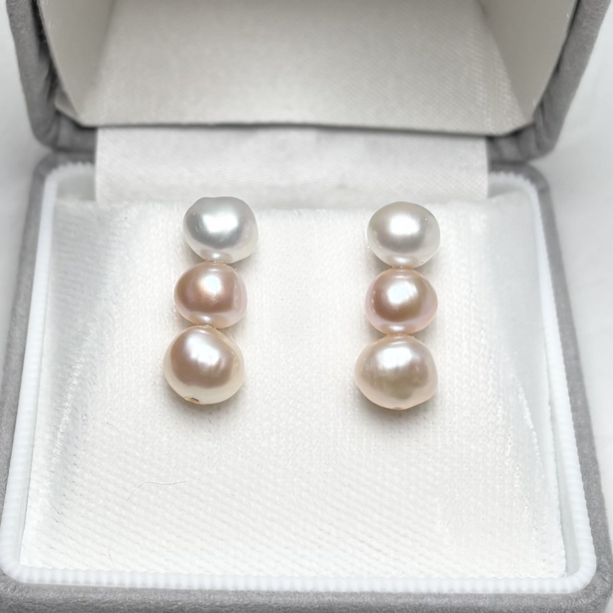 淡水真珠 3連パールピアス イヤリング 6-7ｍｍ 7-8mm ホワイト ピンク オレンジ フラットバロック型 SV925製