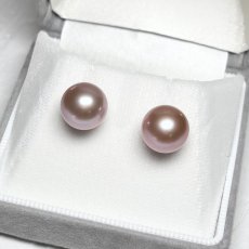 画像1: 淡水真珠 パールピアス 10-11mm ピンクパープル オフラウンド PT900 (1)