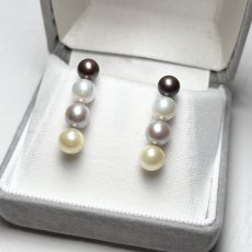 画像2: アコヤ真珠 4連パールピアス グラデーション ブラック ホワイト グレー イエロー 5.5-6.5mm K14WG (2)