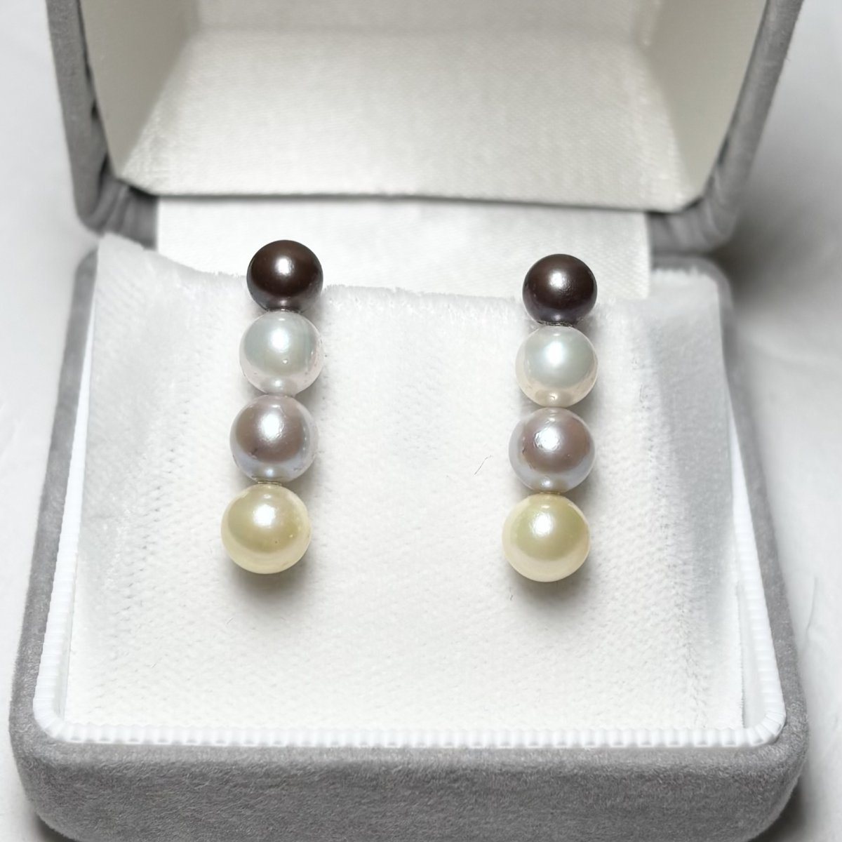 画像3: アコヤ真珠 4連パールピアス グラデーション ブラック ホワイト グレー イエロー 5.5-6.5mm K14WG (3)