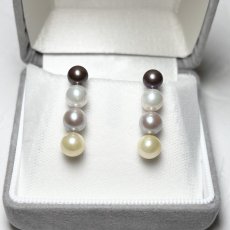 画像3: アコヤ真珠 4連パールピアス グラデーション ブラック ホワイト グレー イエロー 5.5-6.5mm K14WG (3)