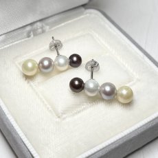 画像1: アコヤ真珠 4連パールピアス グラデーション ブラック ホワイト グレー イエロー 5.5-6.5mm K14WG (1)