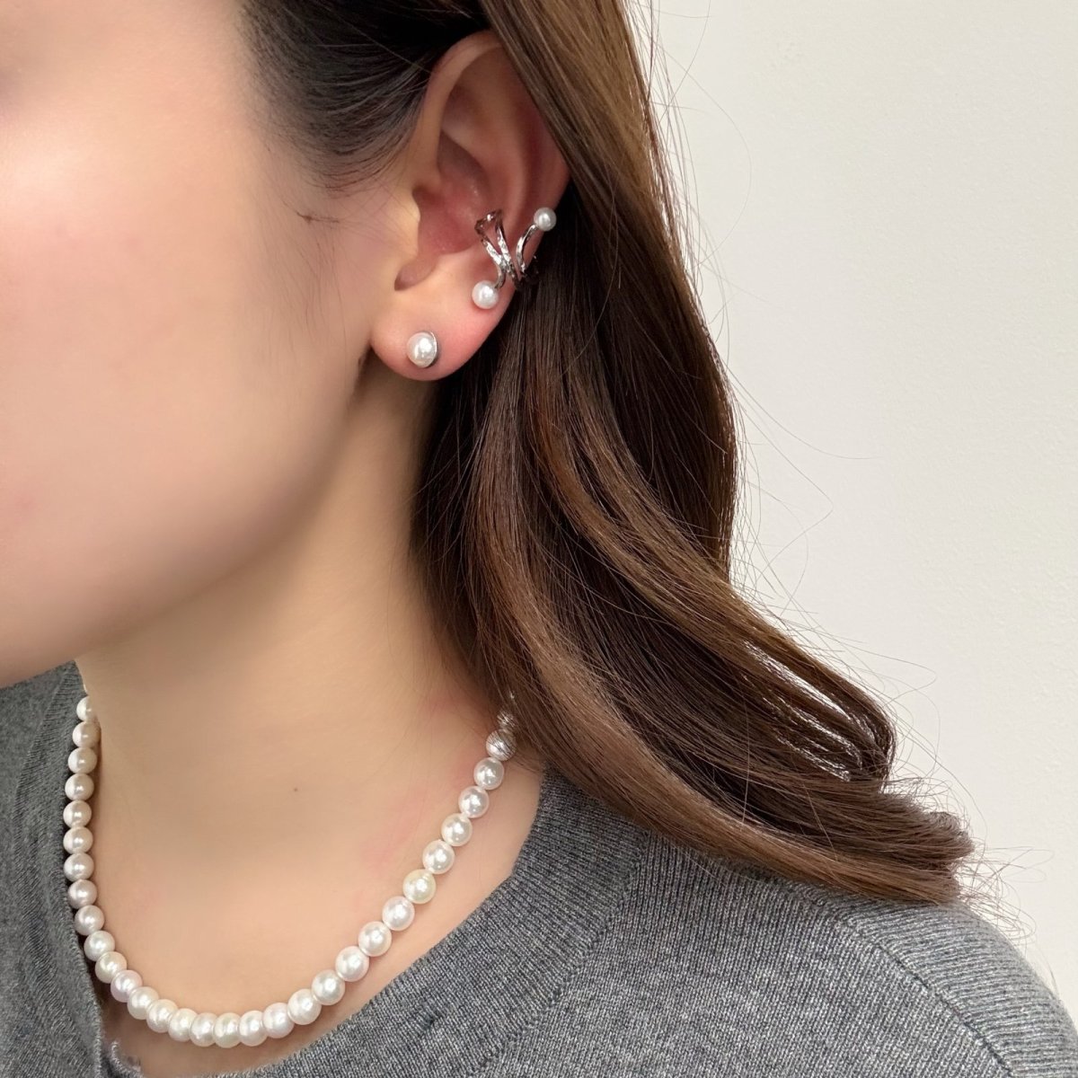 画像6: 【1点物】アコヤ真珠 パールピアス 6.5-7ｍｍ ホワイト ラウンド K18WG　 (6)