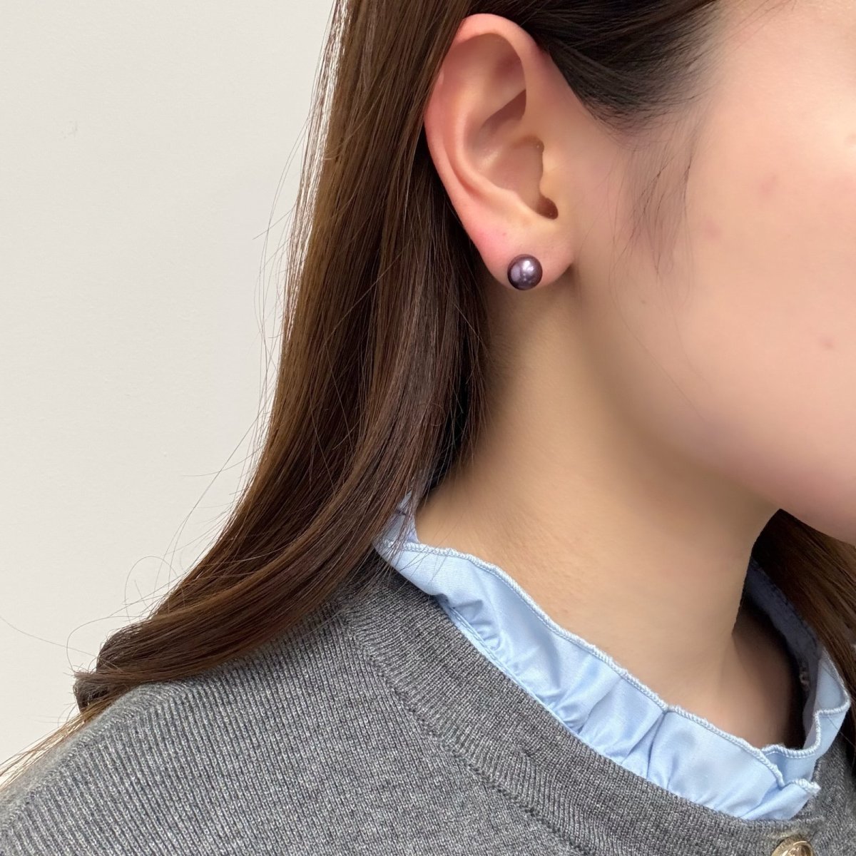 淡水真珠 パールピアス 8.5-9mm  パープル オフラウンド PT900