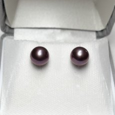 淡水真珠 パールピアス 8.5-9mm  パープル オフラウンド PT900