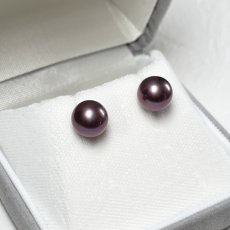 淡水真珠 パールピアス 8.5-9mm  パープル オフラウンド PT900