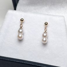 画像1: アコヤ真珠 ツインパールピアス イヤリング 3-4mm ホワイト クリーム ナチュラルグレー K10YG SV925製 直結ピアス (1)