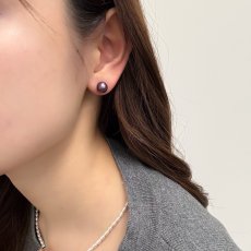 淡水真珠 パールピアス 8.5-9mm  パープル オフラウンド PT900