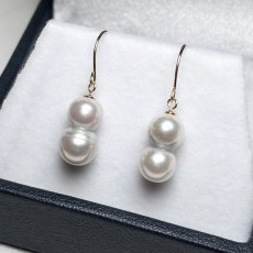 画像1: アコヤ真珠 ツインパールピアス イヤリング 6-7mm ナチュラルグレー 無調色 K18YG K14WG SV925ゴールド加工 明治神宮奉献品 (1)