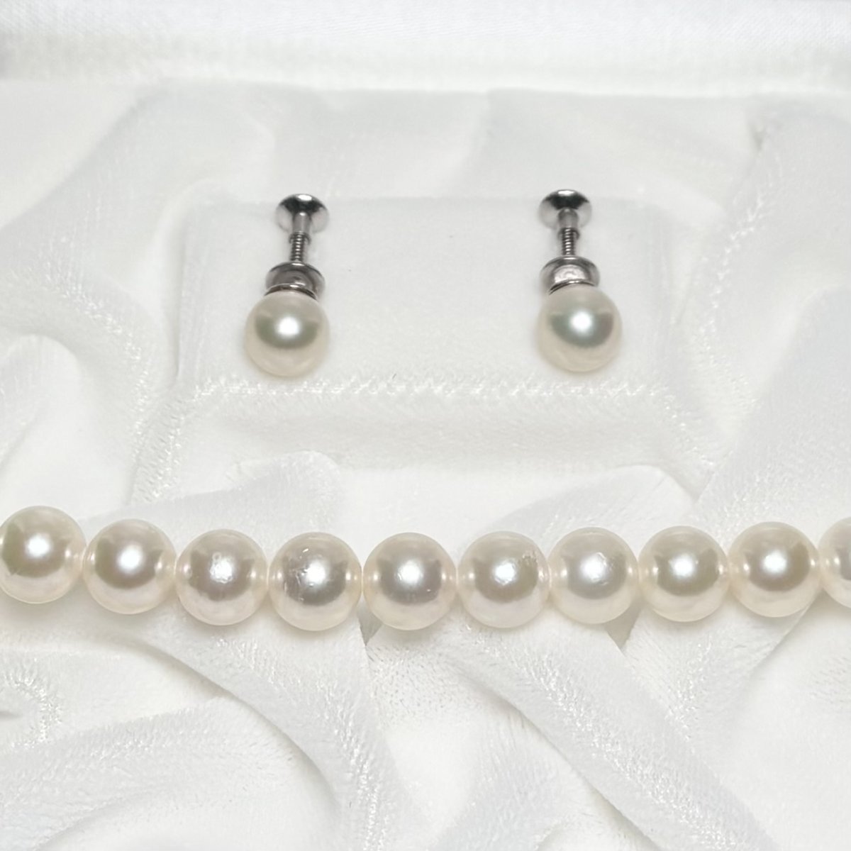 アコヤ真珠 パールネックレスセット(イヤリング/ピアス)  7-7.5mm ホワイト 42cm