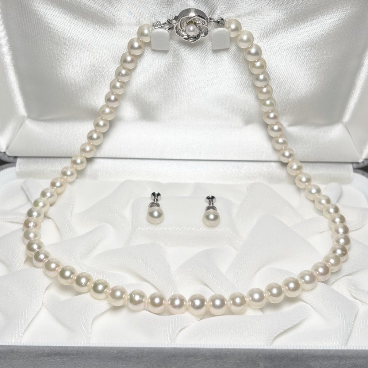 アコヤ真珠 パールネックレスセット(イヤリング/ピアス)  7-7.5mm ホワイト 42cm