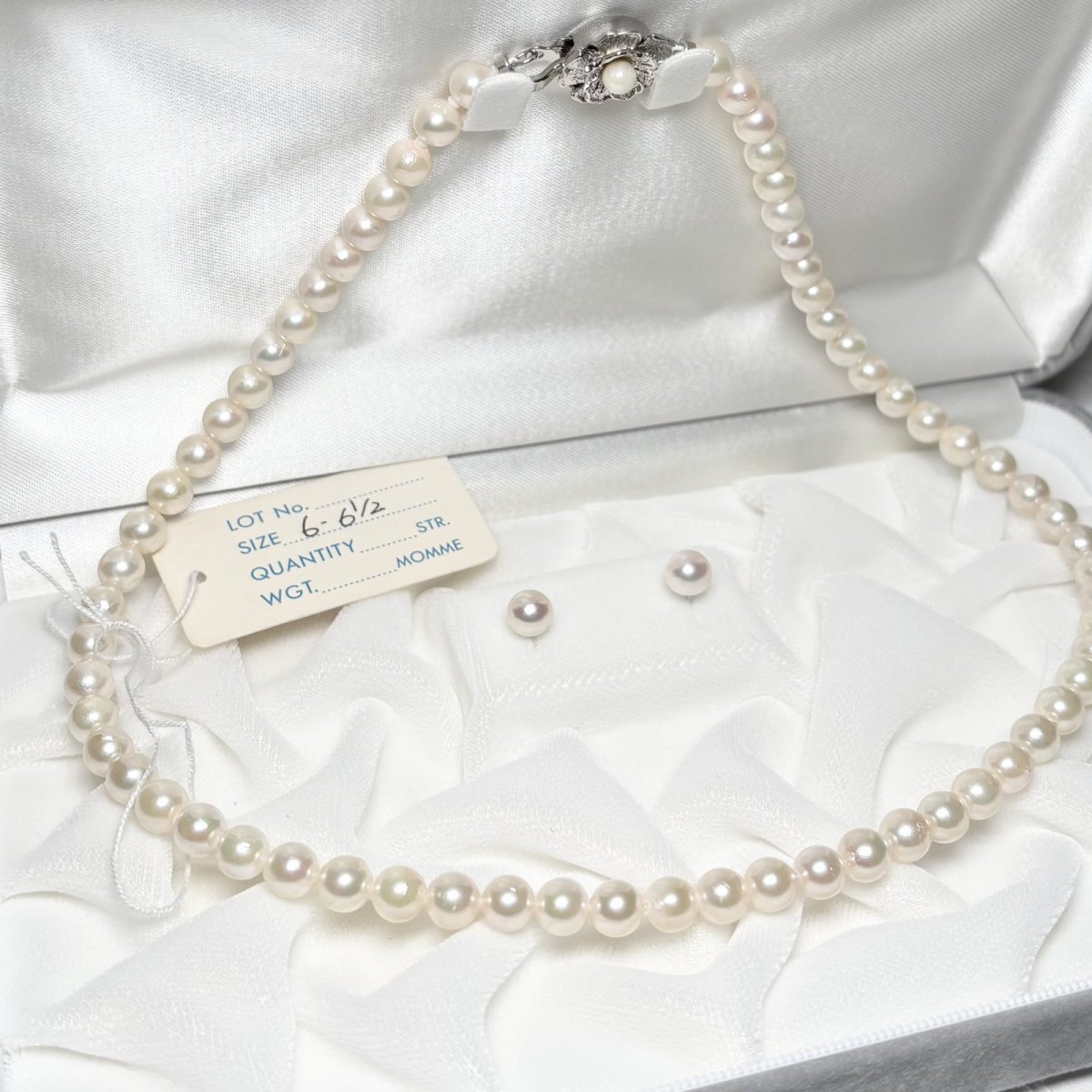画像2: アコヤ真珠 パールネックレスセット(イヤリング/ピアス) 6-6.5mm ホワイト 45cm SV750 PT900 GIA宝石鑑定士保証書 パールクロス付　 (2)