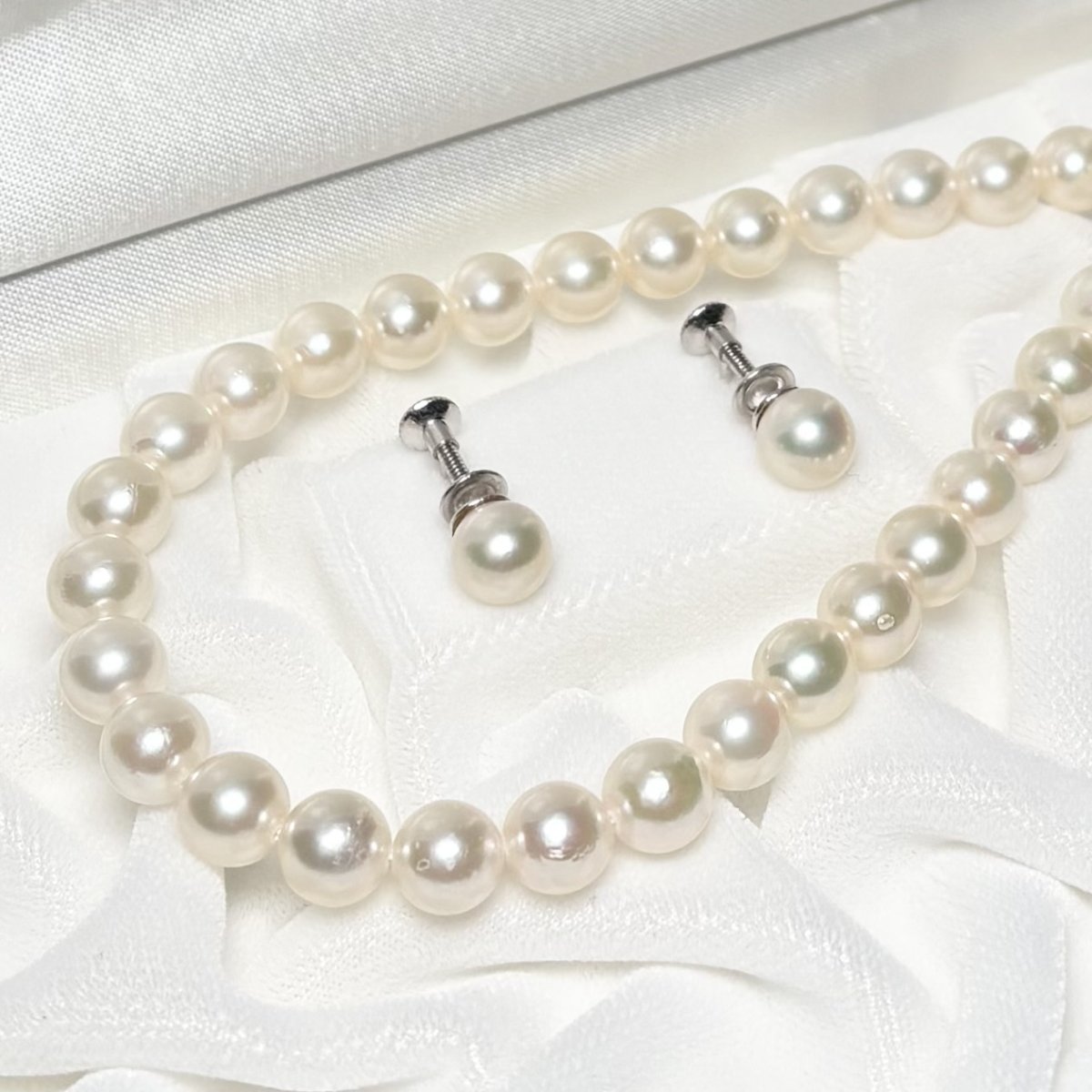 アコヤ真珠 パールネックレスセット(イヤリング/ピアス)  7-7.5mm ホワイト 42cm