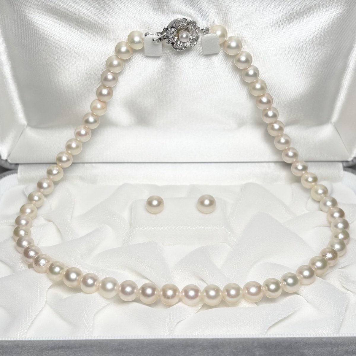 アコヤ真珠 パールネックレスセット(ピアス/イヤリング) 7.5-8.0mm ホワイト 42cｍ 