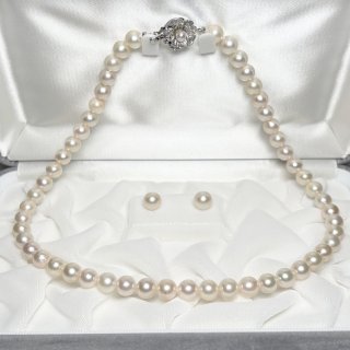 あこや本真珠 ネックレスセット イヤリング ピアス 7-7.5mm ホワイト