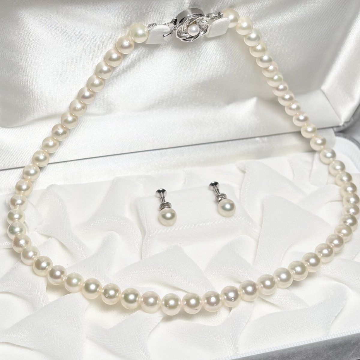 アコヤ真珠 パールネックレスセット(イヤリング/ピアス)  7-7.5mm ホワイト 42cm