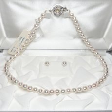 画像1: アコヤ真珠 パールネックレスセット(イヤリング/ピアス)  6-6.5mm ホワイト 45cm SV750 PT900 GIA宝石鑑定士保証書 パールクロス付　 (1)