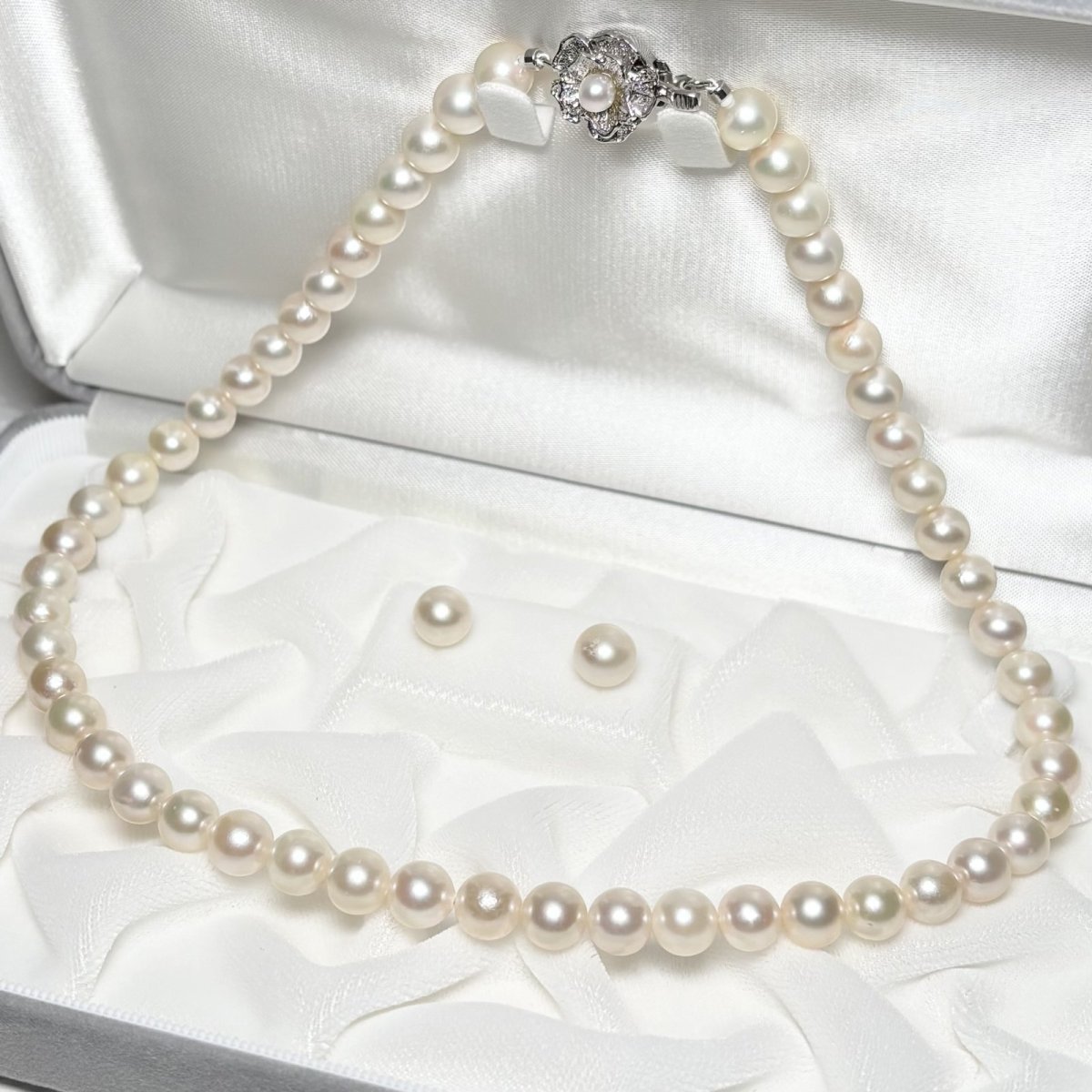 アコヤ真珠 パールネックレスセット(ピアス/イヤリング) 7.5-8.0mm ホワイト 42cｍ 