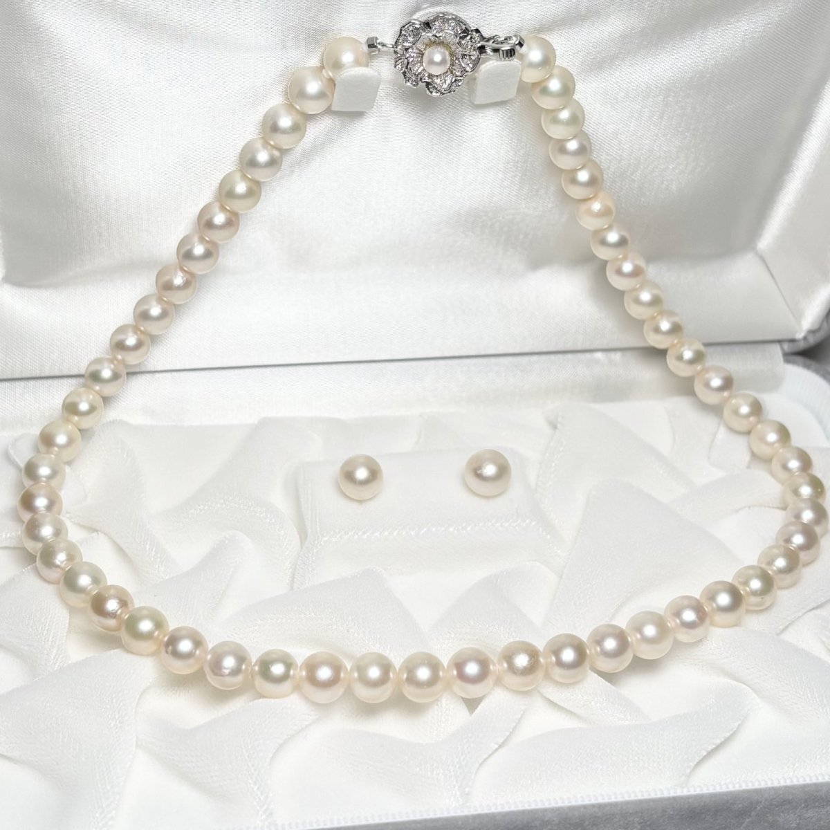 アコヤ真珠 パールネックレスセット(ピアス/イヤリング) 7.5-8.0mm ホワイト 42cｍ 