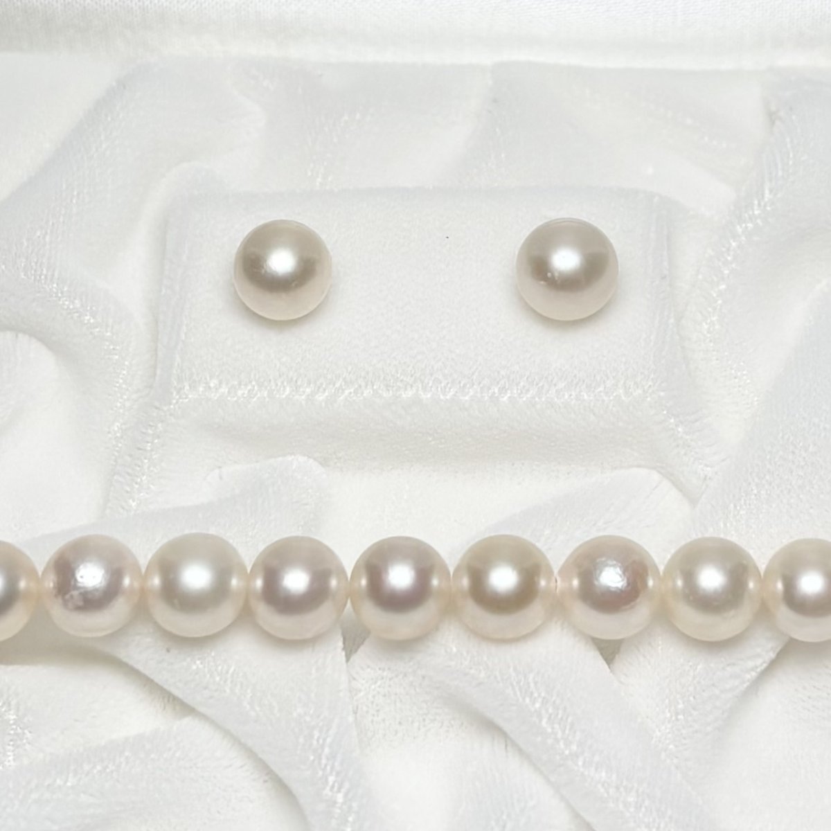 アコヤ真珠 パールネックレスセット(ピアス/イヤリング) 7.5-8.0mm ホワイト 42cｍ 