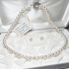 アコヤ真珠 パールネックレスセット(イヤリング/ピアス)  7-7.5mm ホワイト 45cm