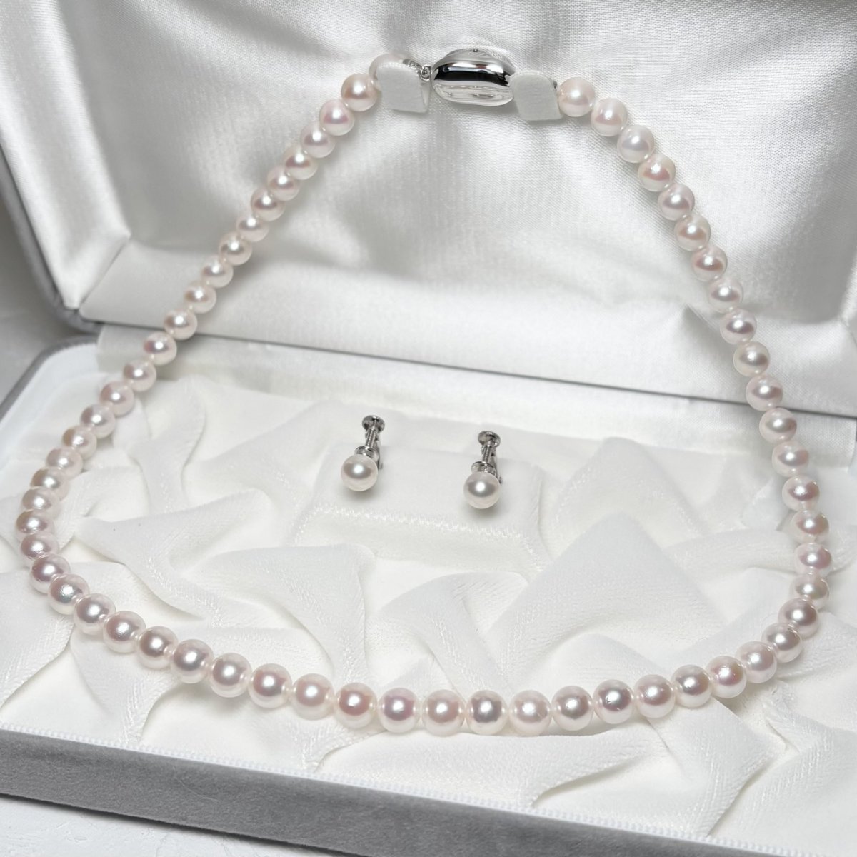アコヤ真珠 パールネックレスセット(イヤリング/ピアス) 6.5-7mm ホワイト 42cm