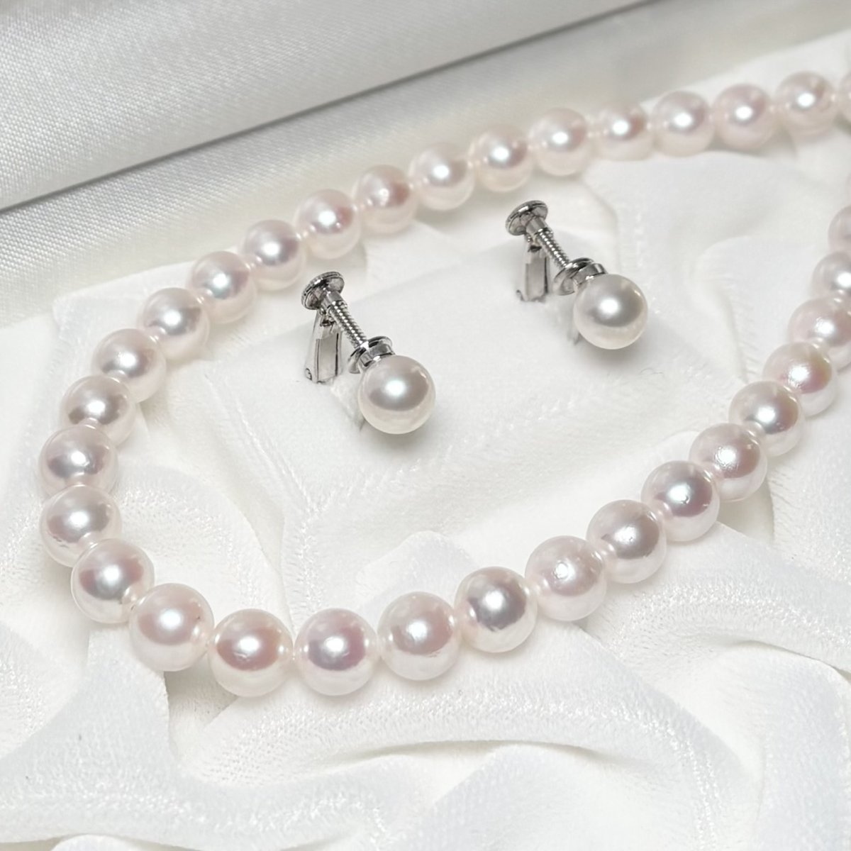 アコヤ真珠 パールネックレスセット(イヤリング/ピアス) 6.5-7mm ホワイト 42cm