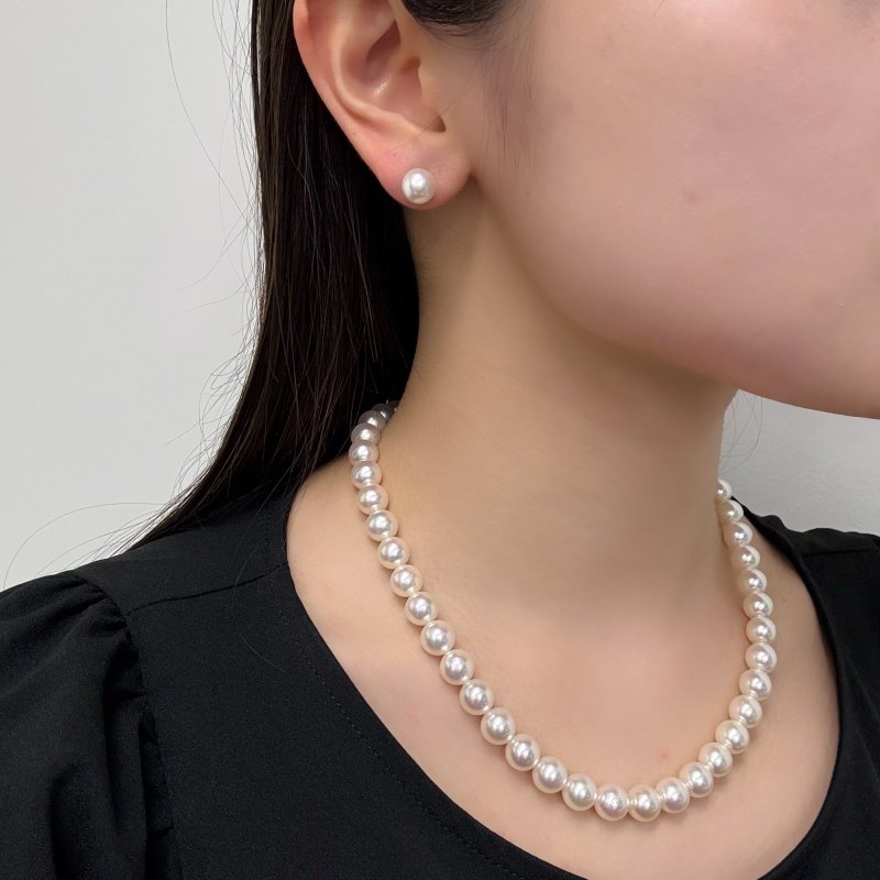 ランク上 アコヤ真珠 パールネックレス 9-9.5mm ホワイトピンク系 GIA