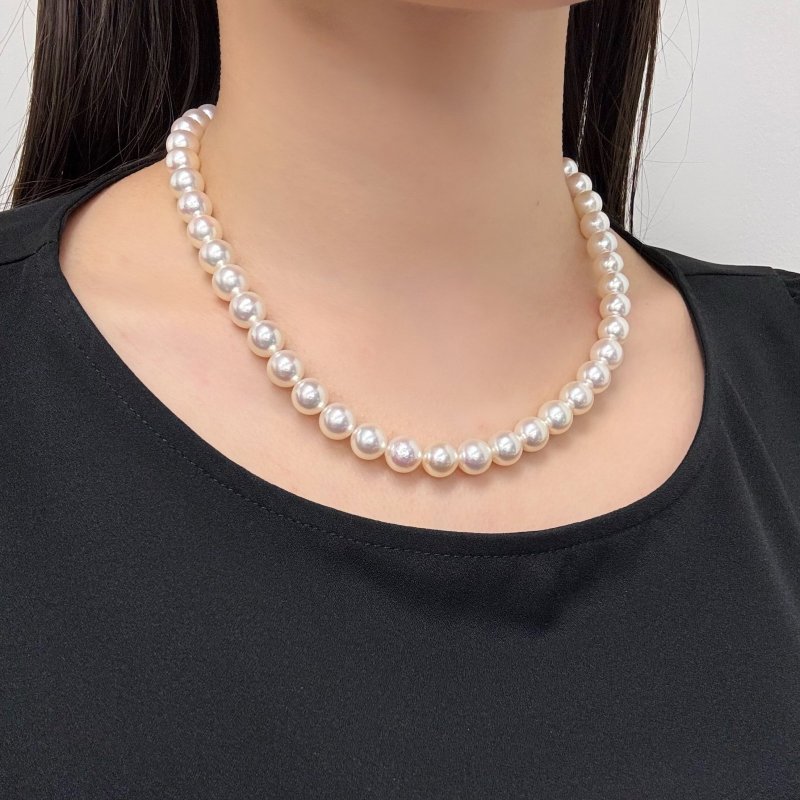 ランク上 アコヤ真珠 パールネックレス 9-9.5mm ホワイトピンク系 GIA