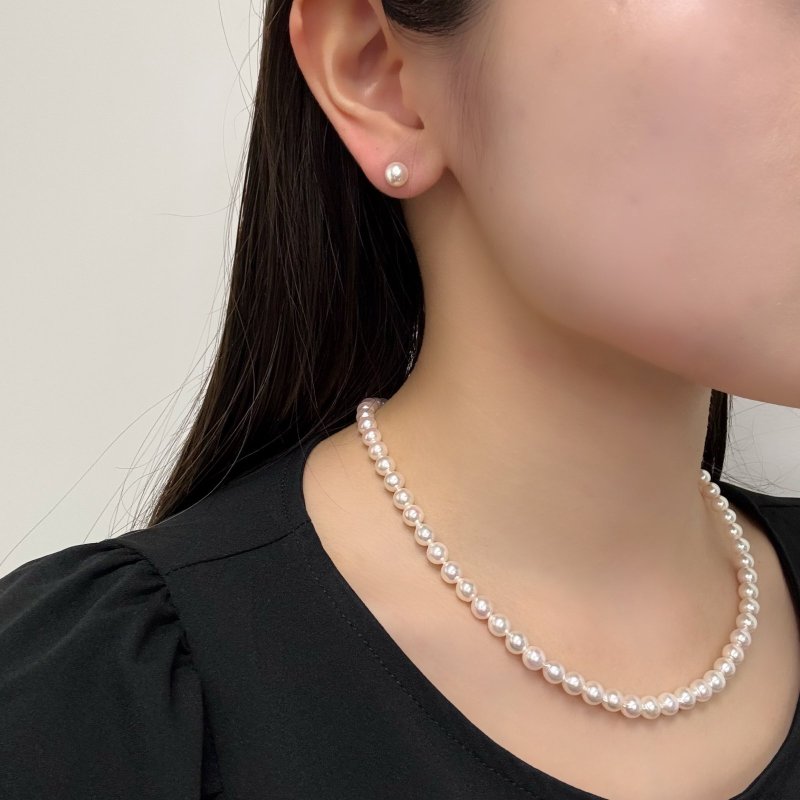 アコヤ真珠 パールネックレスセット(イヤリング/ピアス) 6-6.5mm